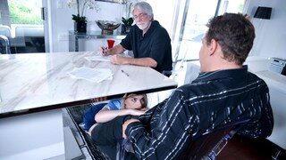 Tiny Teen Sucks off Dad’s Employee under Table